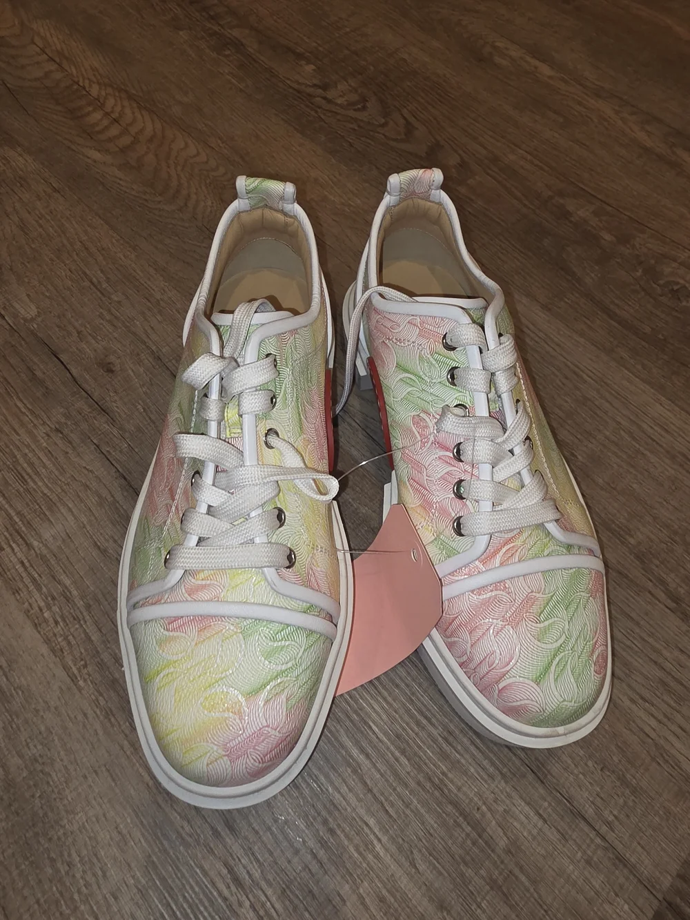 Christian Louboutin Pastel Floral Low-Top Sneakers with Red Sole